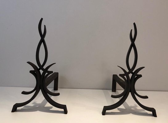 Wrought Iron Andirons by Raymond Subes, France, 1940s, Set of 2-BA-873989