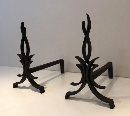 Wrought Iron Andirons by Raymond Subes, France, 1940s, Set of 2-BA-873989