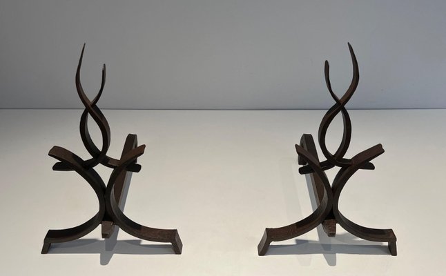 Wrought Iron Andirons from Raymond Subes, 1940s, Set of 2-BA-1786677