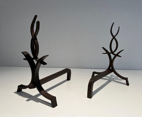 Wrought Iron Andirons from Raymond Subes, 1940s, Set of 2-BA-1786677