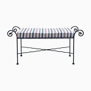 Wrought Iron Bench with Cushion, Italy, 1960s-YUW-2028586