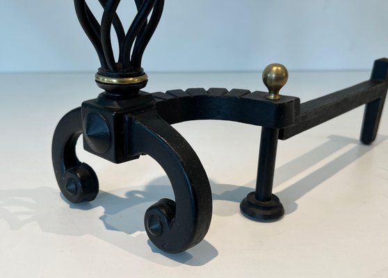 Wrought Iron & Brass Andirons, 1970s, Set of 2-BA-1784731