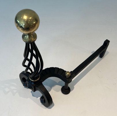 Wrought Iron & Brass Andirons, 1970s, Set of 2-BA-1784731