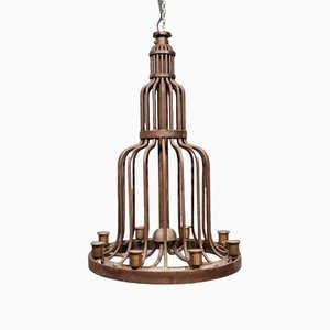 Wrought Iron Cage Chandelier, 1940s-NQV-1223657