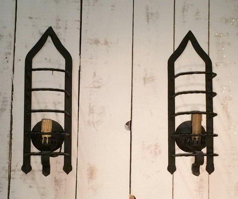 Wrought Iron Cage Wall Lights, 1950s, Set of 2-BA-1365640