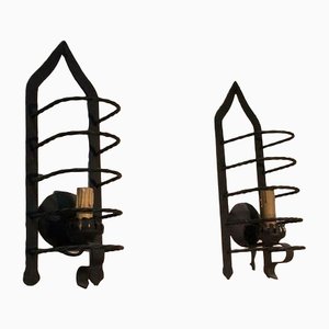 Wrought Iron Cage Wall Lights, 1950s, Set of 2-BA-1365640