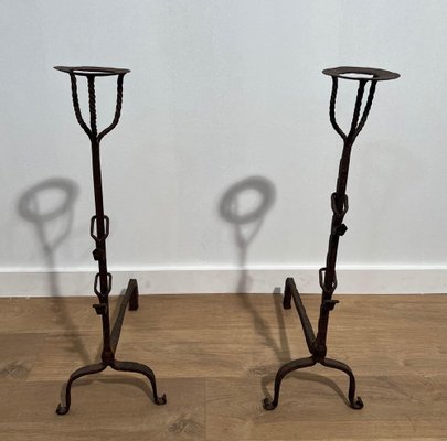 Wrought Iron Candle Stands, 1700s, Set of 2-BA-1776477