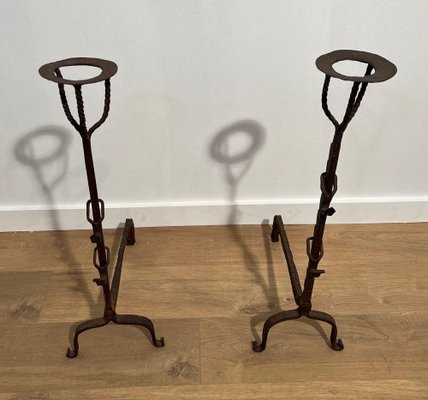 Wrought Iron Candle Stands, 1700s, Set of 2-BA-1776477