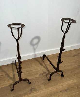 Wrought Iron Candle Stands, 1700s, Set of 2-BA-1776477