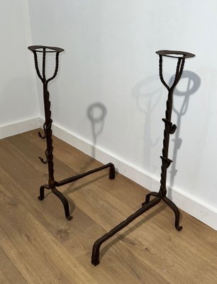 Wrought Iron Candle Stands, 1700s, Set of 2-BA-1776477