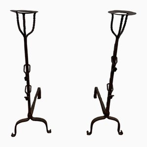 Wrought Iron Candle Stands, 1700s, Set of 2-BA-1776477