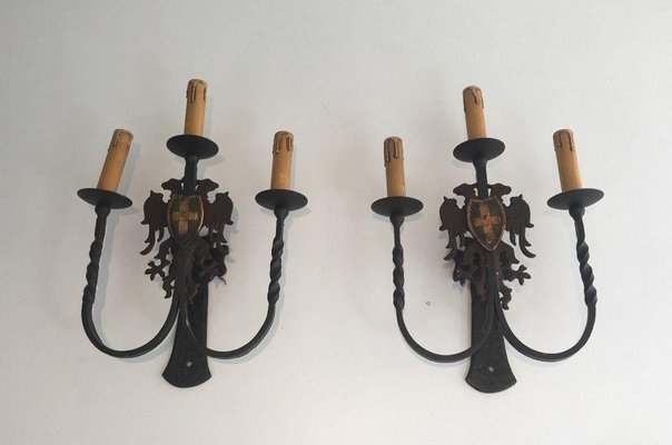 Wrought Iron Candleholder Sconces, Set of 2-BA-1365582