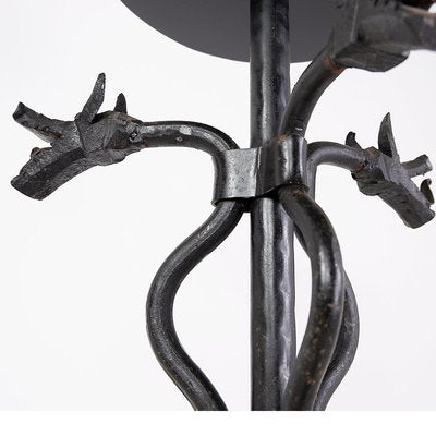 Wrought Iron Candlestick with Dragon Decoration, 1950s-JG-1775428