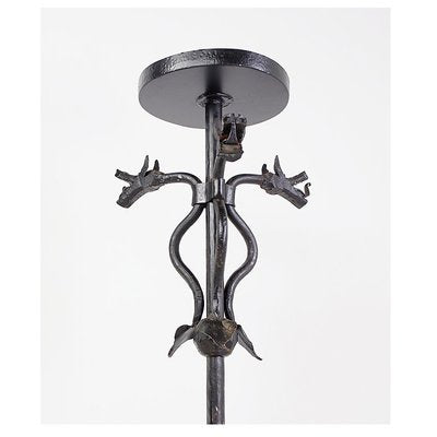 Wrought Iron Candlestick with Dragon Decoration, 1950s-JG-1775428