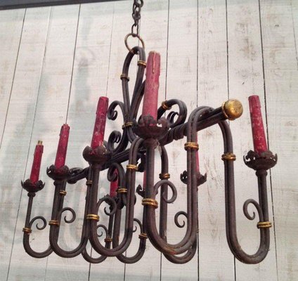 Wrought Iron Chandelier, 1920s-BA-1365676