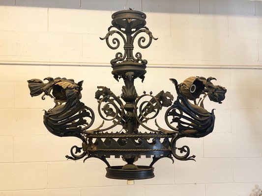 Wrought Iron Chandelier, 1940s-NPC-1325162