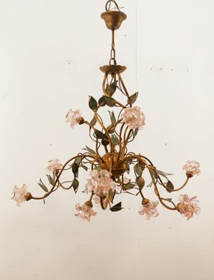 Wrought Iron Chandelier with Vitri in Pink Murano-QLH-1315029