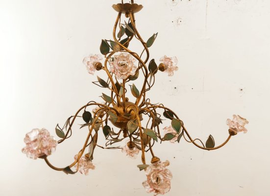 Wrought Iron Chandelier with Vitri in Pink Murano-QLH-1315029