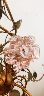 Wrought Iron Chandelier with Vitri in Pink Murano-QLH-1315029