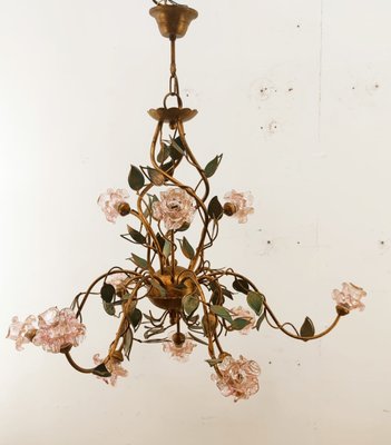 Wrought Iron Chandelier with Vitri in Pink Murano-QLH-1315029