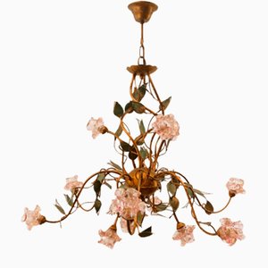 Wrought Iron Chandelier with Vitri in Pink Murano-QLH-1315029