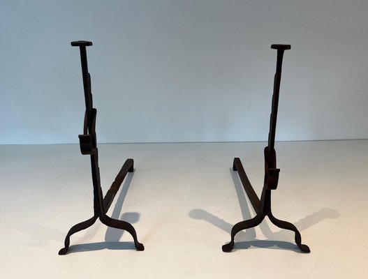 Wrought Iron Chenets, 1890s, Set of 2-BA-1776476