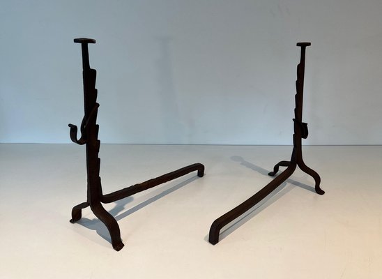 Wrought Iron Chenets, 1890s, Set of 2-BA-1776476