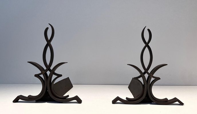 Wrought Iron Chenets by Raymond Subes, 1940s, Set of 2-BA-1481504