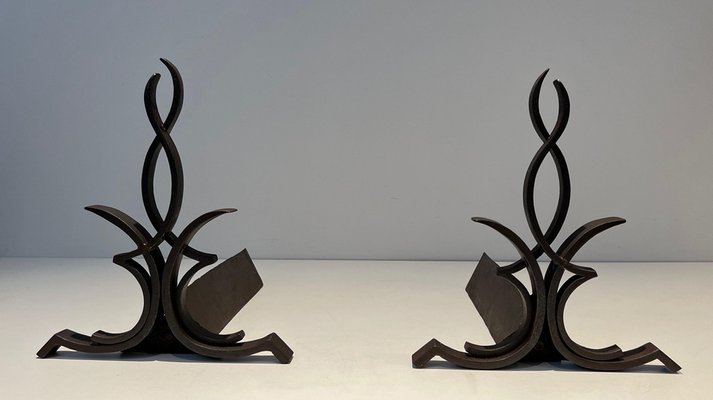 Wrought Iron Chenets by Raymond Subes, 1940s, Set of 2-BA-1481504