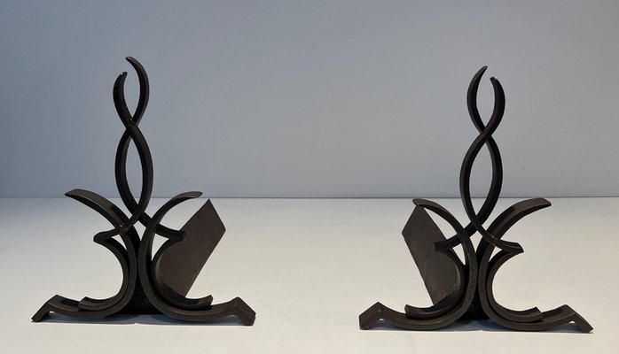 Wrought Iron Chenets by Raymond Subes, 1940s, Set of 2-BA-1481504