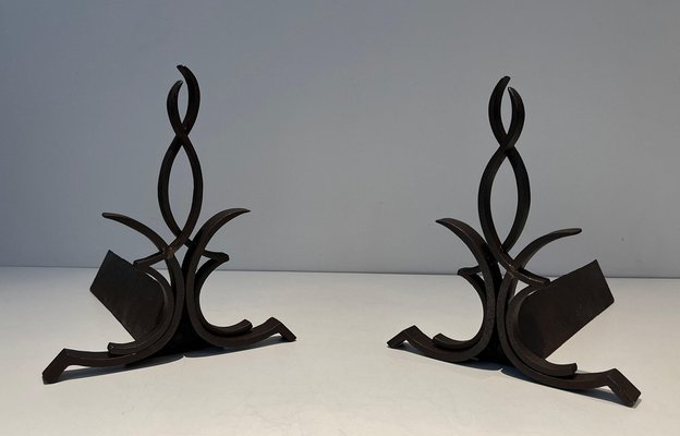 Wrought Iron Chenets by Raymond Subes, 1940s, Set of 2-BA-1481504