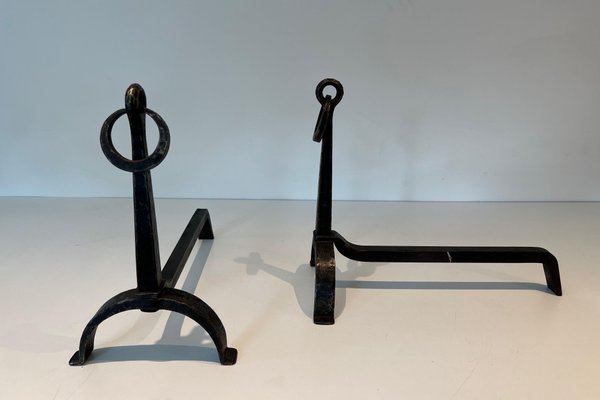 Wrought Iron Chenets in the style of Jacques Adnet, 1950s, Set of 2-BA-1786672