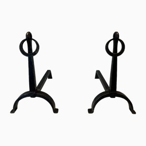 Wrought Iron Chenets in the style of Jacques Adnet, 1950s, Set of 2-BA-1786672