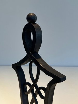 Wrought Iron Chenets in the style of Raymond Subes, 1940s, Set of 2-BA-1481506