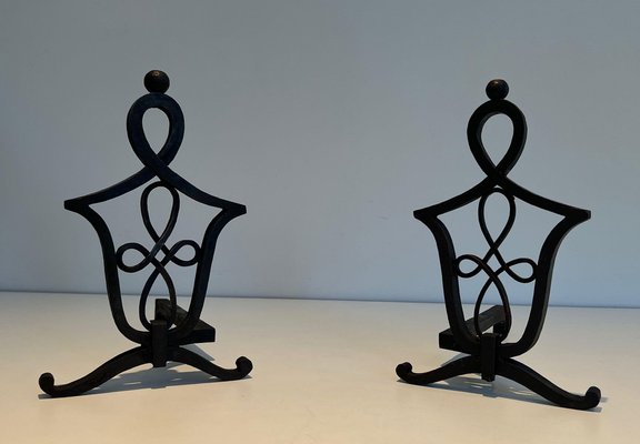 Wrought Iron Chenets in the style of Raymond Subes, 1940s, Set of 2-BA-1481506