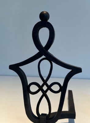 Wrought Iron Chenets in the style of Raymond Subes, 1940s, Set of 2-BA-1481506