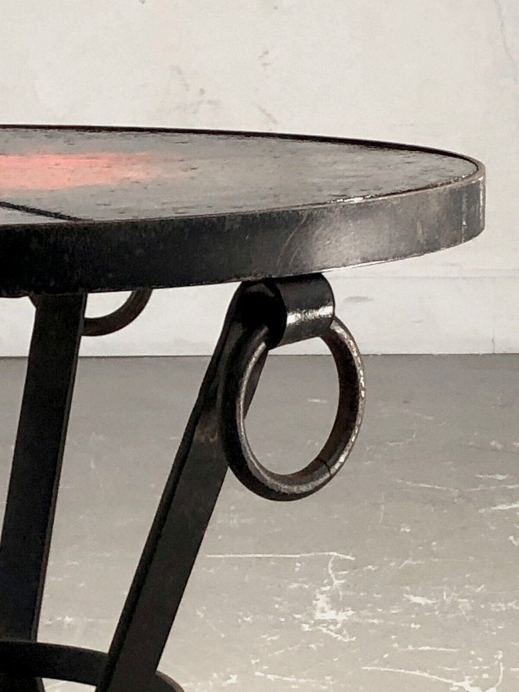 Wrought Iron Coffee Table in Lava Stone in the style of Jean and Robert Cloutier, France, 1950s