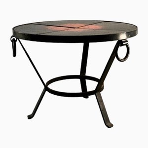 Wrought Iron Coffee Table in Lava Stone in the style of Jean and Robert Cloutier, France, 1950s-NLF-1719352