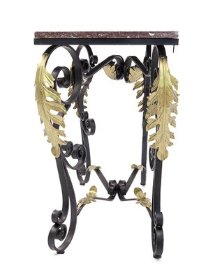 Wrought Iron Console with Golden Acantho Leaves, 1950s-JCN-1702259