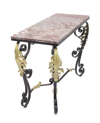 Wrought Iron Console with Golden Acantho Leaves, 1950s-JCN-1702259