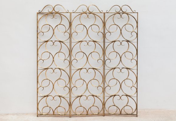 Wrought Iron Decorative Gilt Folding Screen, Italy, 1950s-KL-1113733