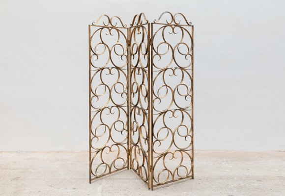 Wrought Iron Decorative Gilt Folding Screen, Italy, 1950s-KL-1113733