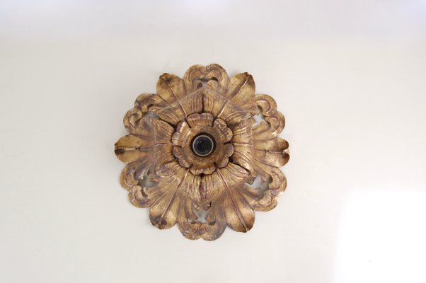 Wrought Iron Flower Ceiling Lamp, 1940s-XSG-968807