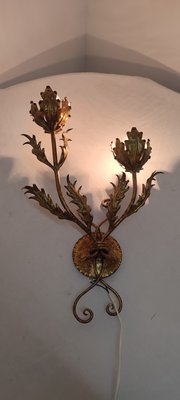 Wrought Iron Gold Leaf Wall Light. France, 1970s-RGF-1362092