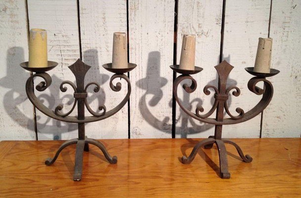 Wrought Iron Lamps, 1950s, Set of 2-BA-1365665