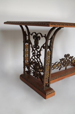 Wrought Iron & Mahogany Console Table, 1950s-CEJ-488328