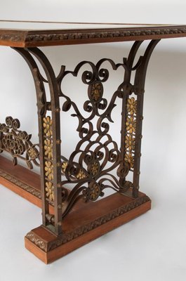 Wrought Iron & Mahogany Console Table, 1950s-CEJ-488328