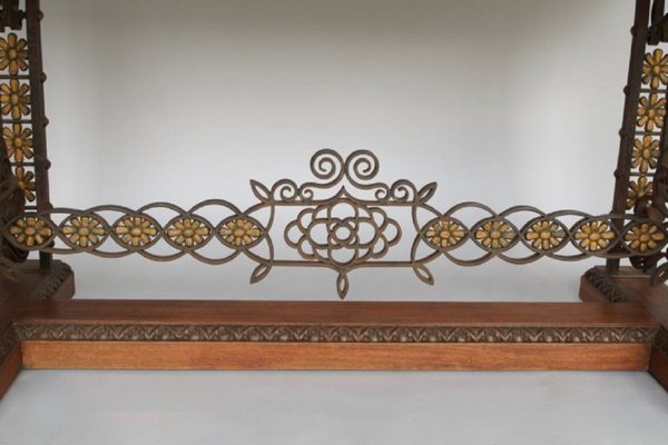 Wrought Iron & Mahogany Console Table, 1950s-CEJ-488328