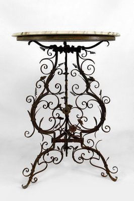 Wrought Iron Pedestal Table with Marble Top-XNH-1804517