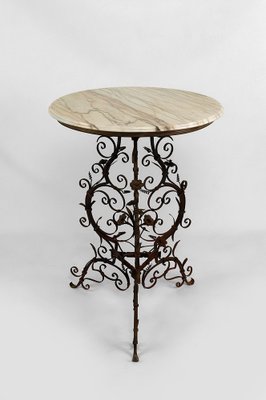 Wrought Iron Pedestal Table with Marble Top-XNH-1804517